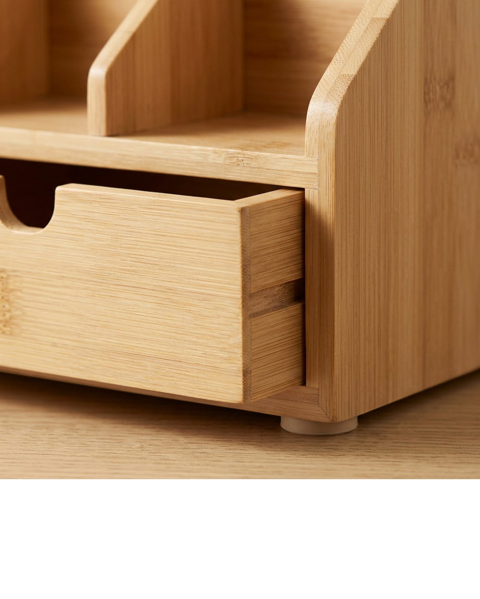 Woodt Bamboo Desktop Organizer with 2 Drawers and 5 Upper Compartments - Detail view