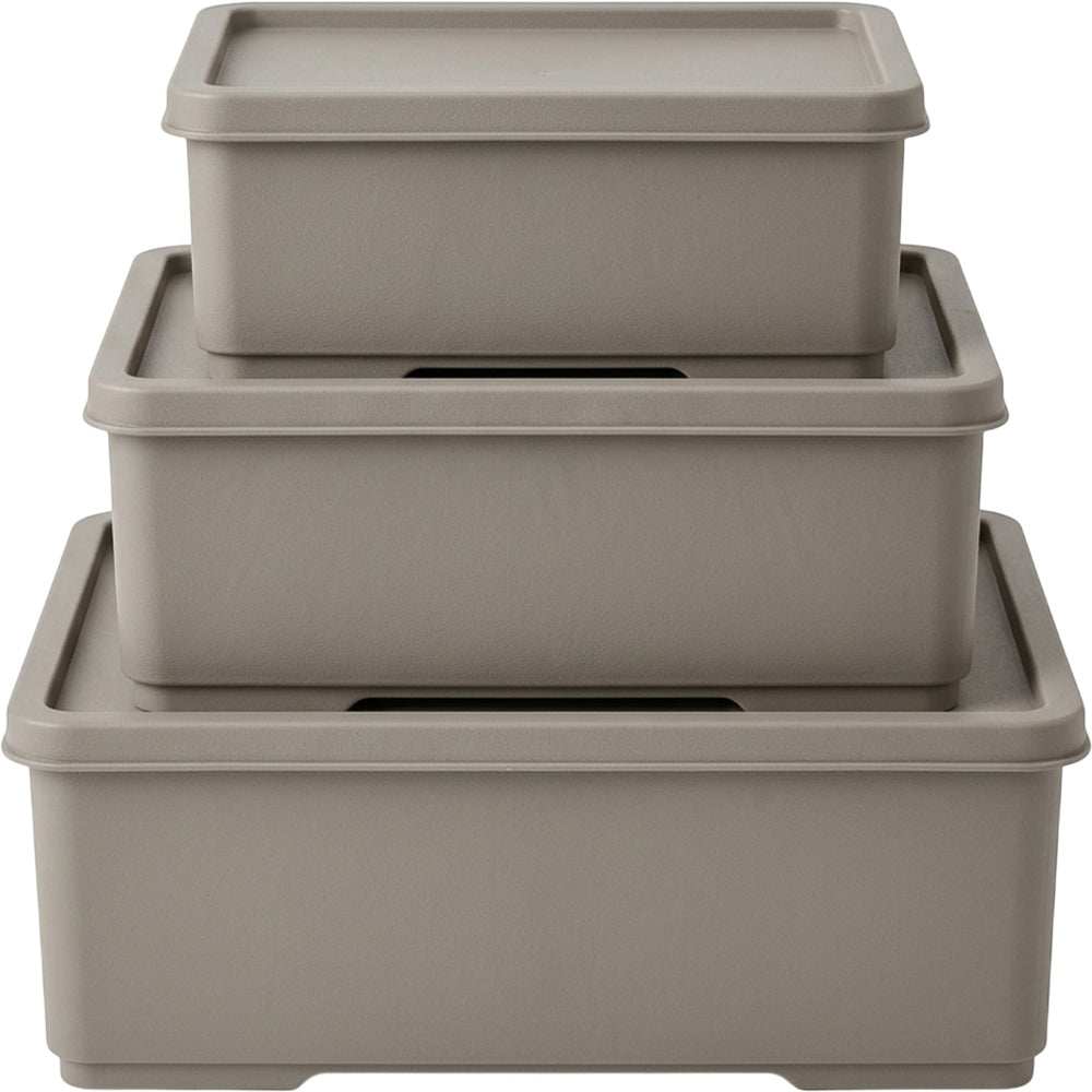 Woodt Stackable Desktop Storage Boxes Warm Gray Set of 3 - Product view