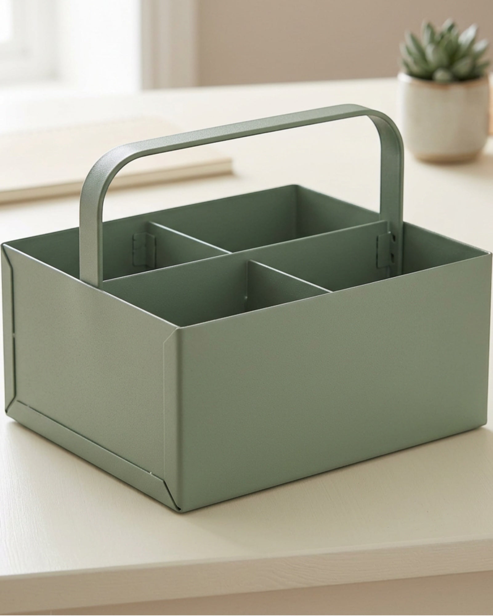 Woodt Steel Handled Desktop Caddy 3 Compartments Sage - Lifestyle view